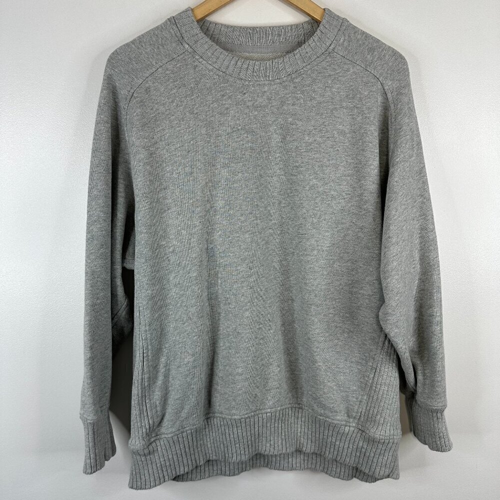 Aerie Long Sleeve Pullover Crewneck Rib Side Oversized Sweater Gray Small